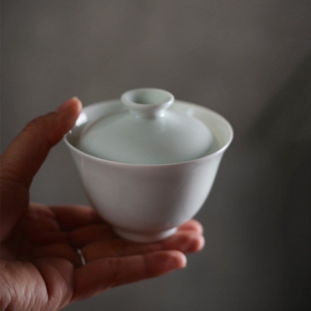 Gohobi Handmade ceramic Gaiwan Chinese Gongfu tea Japanese Teacup small green tea cup [White gloss collection] 