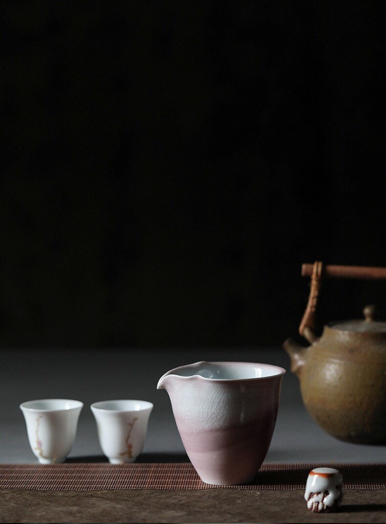 Gohobi Handmade Pink Tea pitcher/ Fair cup, Hand painted, vintage, high quality, Rustic, Minimalistic Japanese Tea [Pink Glazed collection]