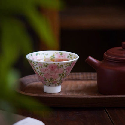 Gohobi Hand painted Peach BlossomTea Cup Ceramic Chinese Gongfu tea Kung fu tea Japanese Chado by local young designer