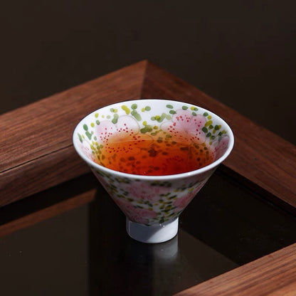 Gohobi Hand painted Peach BlossomTea Cup Ceramic Chinese Gongfu tea Kung fu tea Japanese Chado by local young designer