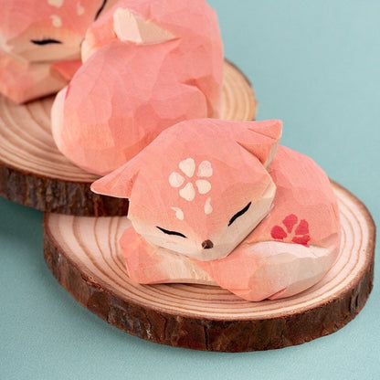 Gohobi Hand crafted wooden pink fox ornaments unique gift for him for her