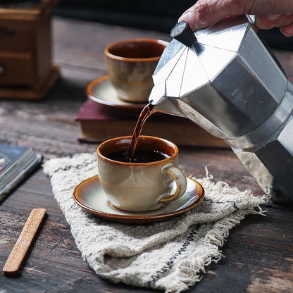 Gohobi Handmade stoneware coffee cup and saucer set Japanese vintage style coffee mug