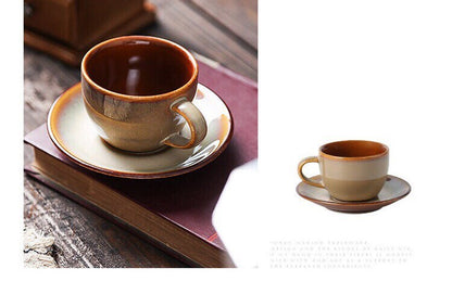 Gohobi Handmade stoneware coffee cup and saucer set Japanese vintage style coffee mug