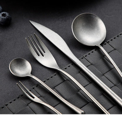 Gohobi a set of 5 stonewashed cutlery set 100% stainless steel travel cutlery set