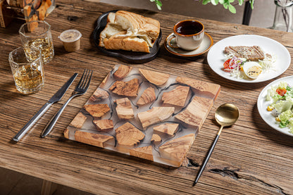 Gohobi Handmade Wood Resin placemats Square 24 cm luxury epoxy tea drink placemat unique tableware Japanese wooden drinkware unique