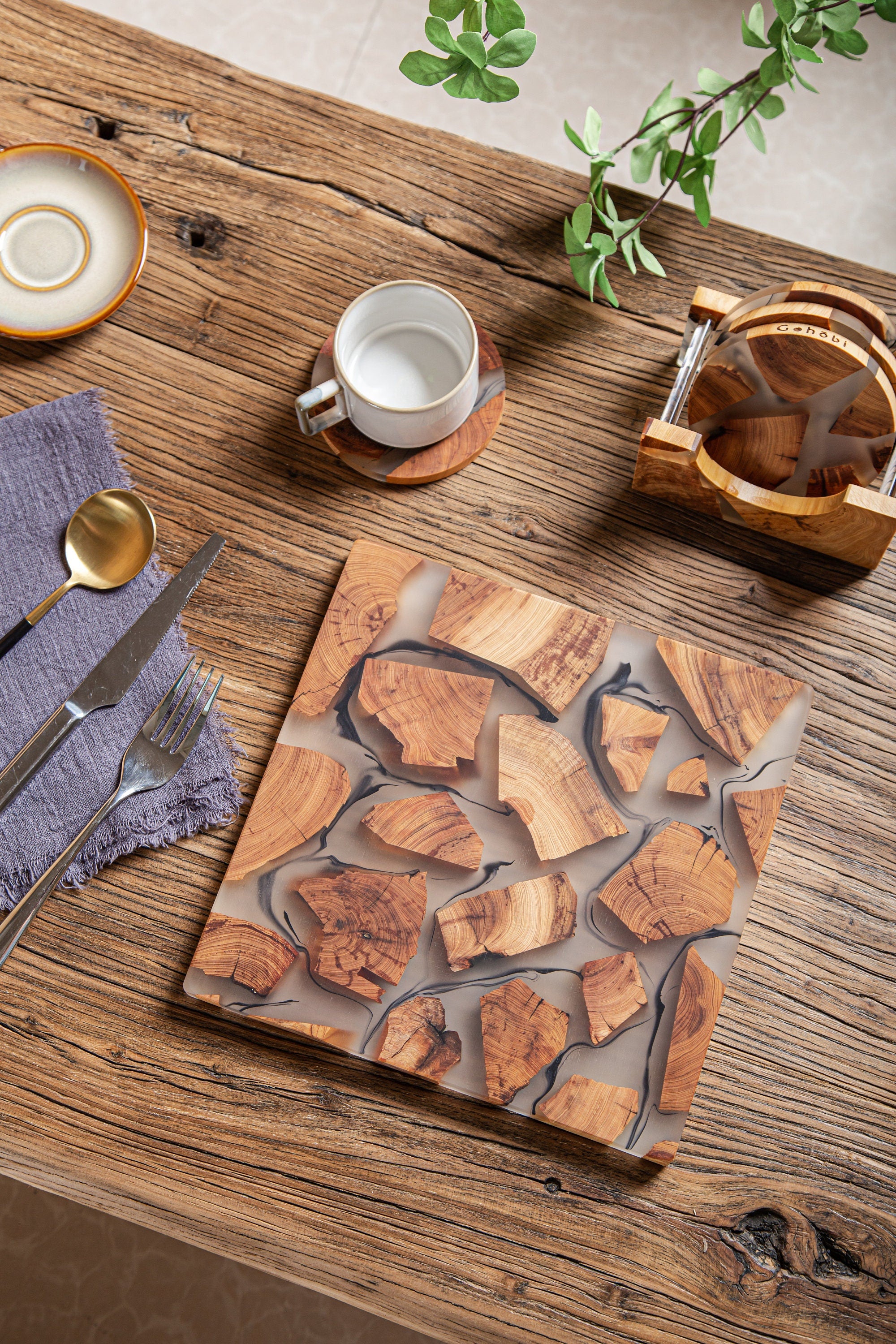 Handmade Wood Resin placemats Square 24 outlet cm luxury epoxy tea drink placemat uniqu