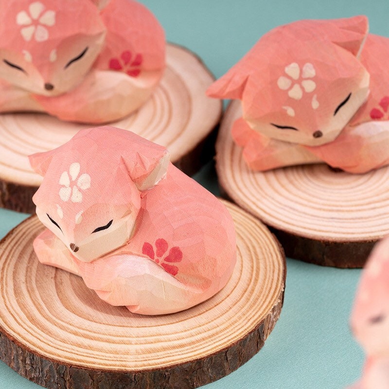 Gohobi Hand crafted wooden pink fox ornaments unique gift for him for her