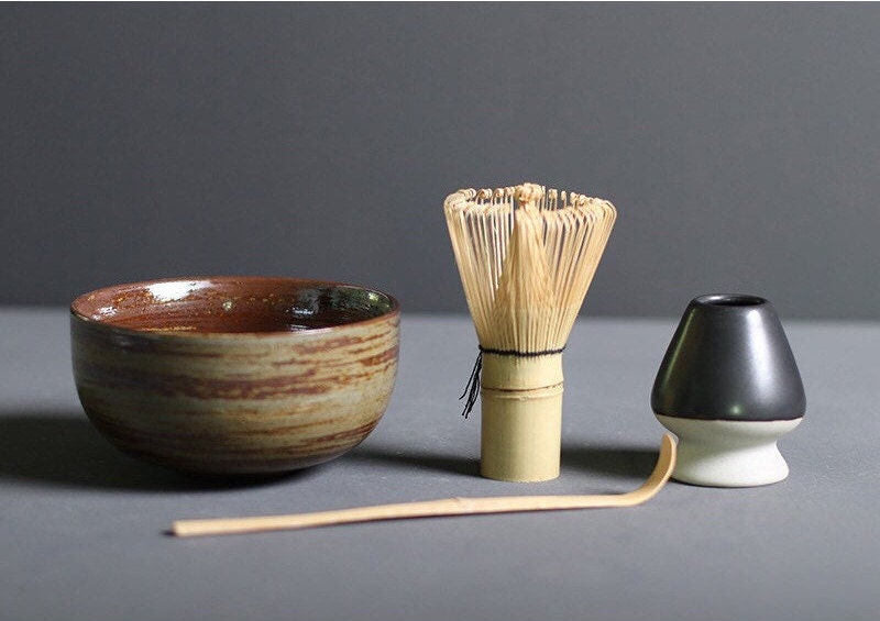 Gohobi Ceramic Matcha Set with Bamboo Whisk, whisk holder and spoon, tea ceremony gift set, Japanese Tea set Gift box