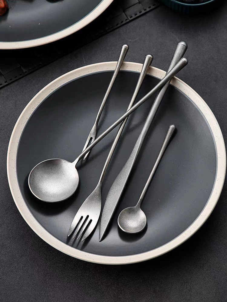 Gohobi A Set of 5 Pieces Stonewashed Stainless Steel Cutlery