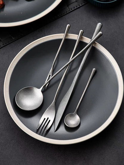 Gohobi a set of 5 stonewashed cutlery set 100% stainless steel travel cutlery set