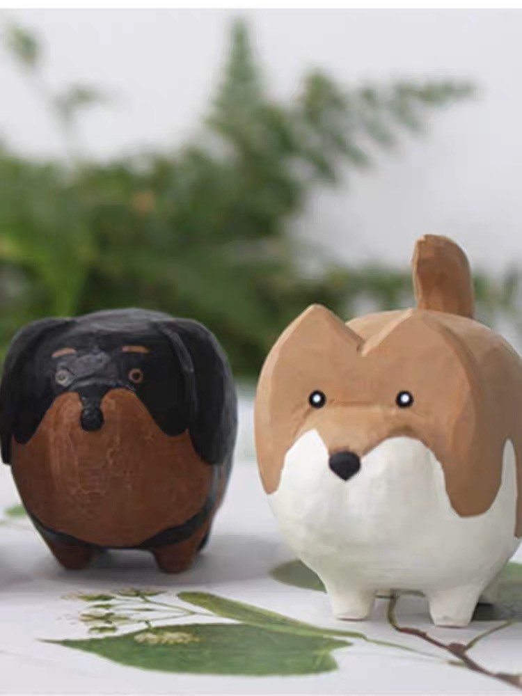 Gohobi Hand crafted wooden Wolfdog Shar Pei Corgi ornaments unique gift for him for her