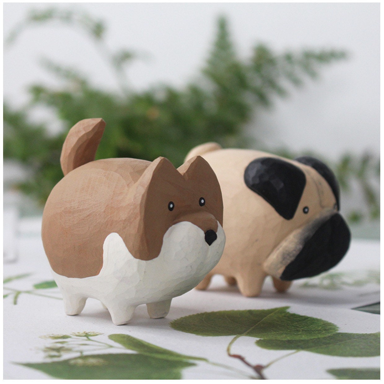 Gohobi Hand crafted wooden Wolfdog Shar Pei Corgi ornaments unique gift for him for her