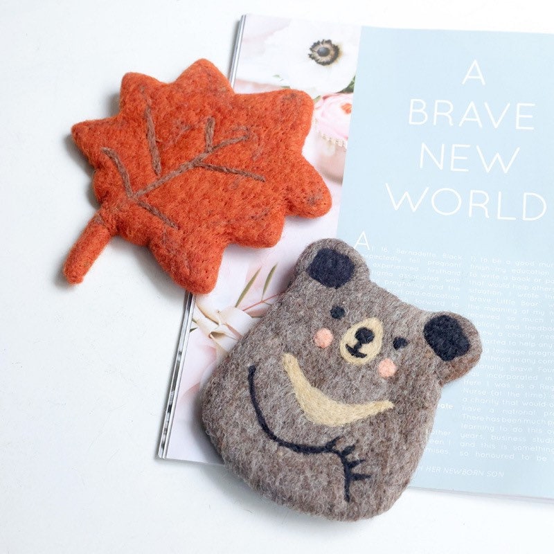 Gohobi Wool coaster, animal coaster, bear coaster, maple leaf coaster, gift for her, gift for him