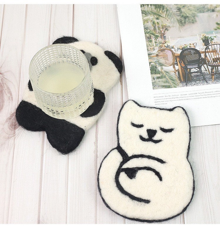 Gohobi Wool coaster, animal coaster, cat lion elephant lion coaster, gift for her, gift for him