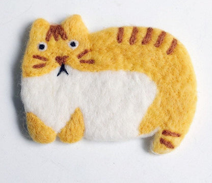 Gohobi Wool coaster, animal coaster, cat coaster, gift for her, gift for him, yellow grey black white cat, panda, duck