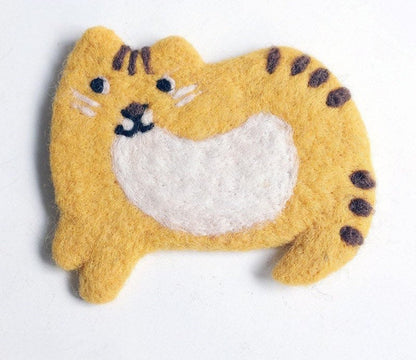 Gohobi Wool coaster, animal coaster, cat coaster, gift for her, gift for him, yellow grey black white cat, panda, duck