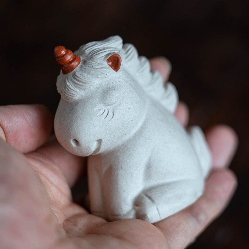 Gohobi Handmade unicorn ornaments white horse Tea pets ceramic YiXing clay  Chinese Gongfu tea Japanese Korean Chado unique ornaments