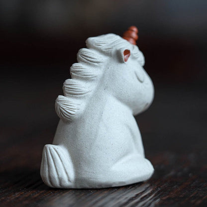 Gohobi Handmade unicorn ornaments white horse Tea pets ceramic YiXing clay  Chinese Gongfu tea Japanese Korean Chado unique ornaments