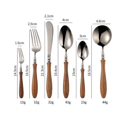 Gohobi a set of 6 wooden handle cutlery set 100% stainless steel travel cutlery set