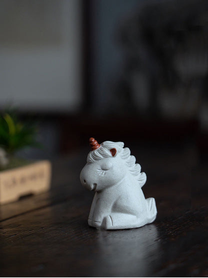 Gohobi Handmade unicorn ornaments white horse Tea pets ceramic YiXing clay  Chinese Gongfu tea Japanese Korean Chado unique ornaments